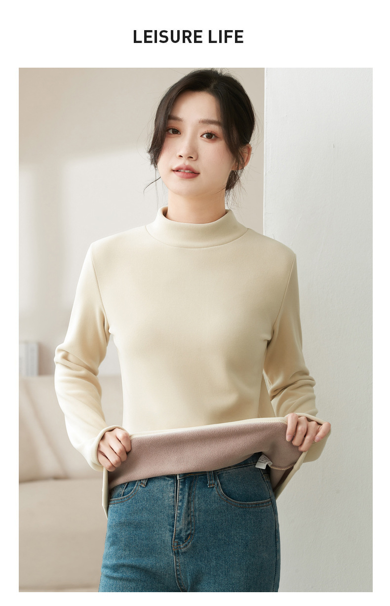 Abbigliamento da donna, maglione a collo alto in velluto tedesco, autunno e inverno, nuovo, intimo spesso, di alta qualità, nero, collo medio, caldo_voghion.com