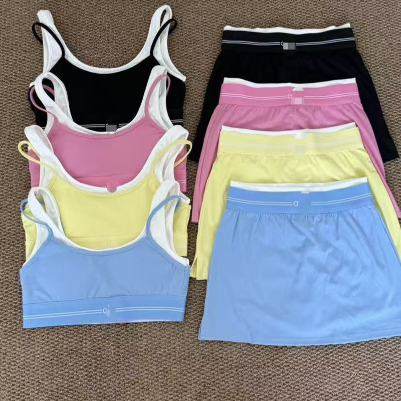 Cross-Border Al Original Yoga Vest and Short Skirt Set, Fitness Sports Running Bra with Chest Pads, Two-Piece Yoga Set Cross-Border Al Original Yoga Vest and Short Skirt Set, Fitness Sports Running Bra with Chest Pads, Two-Piece Yoga Set