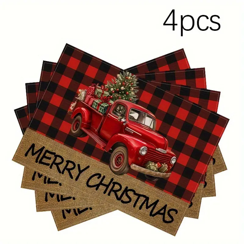 Transfronterizos lino almohadilla de mesa Aliexpress TEMU Amazon almohadilla de mesa cuadrada búfalo rojo almohadilla de Navidad Día de la Independencia