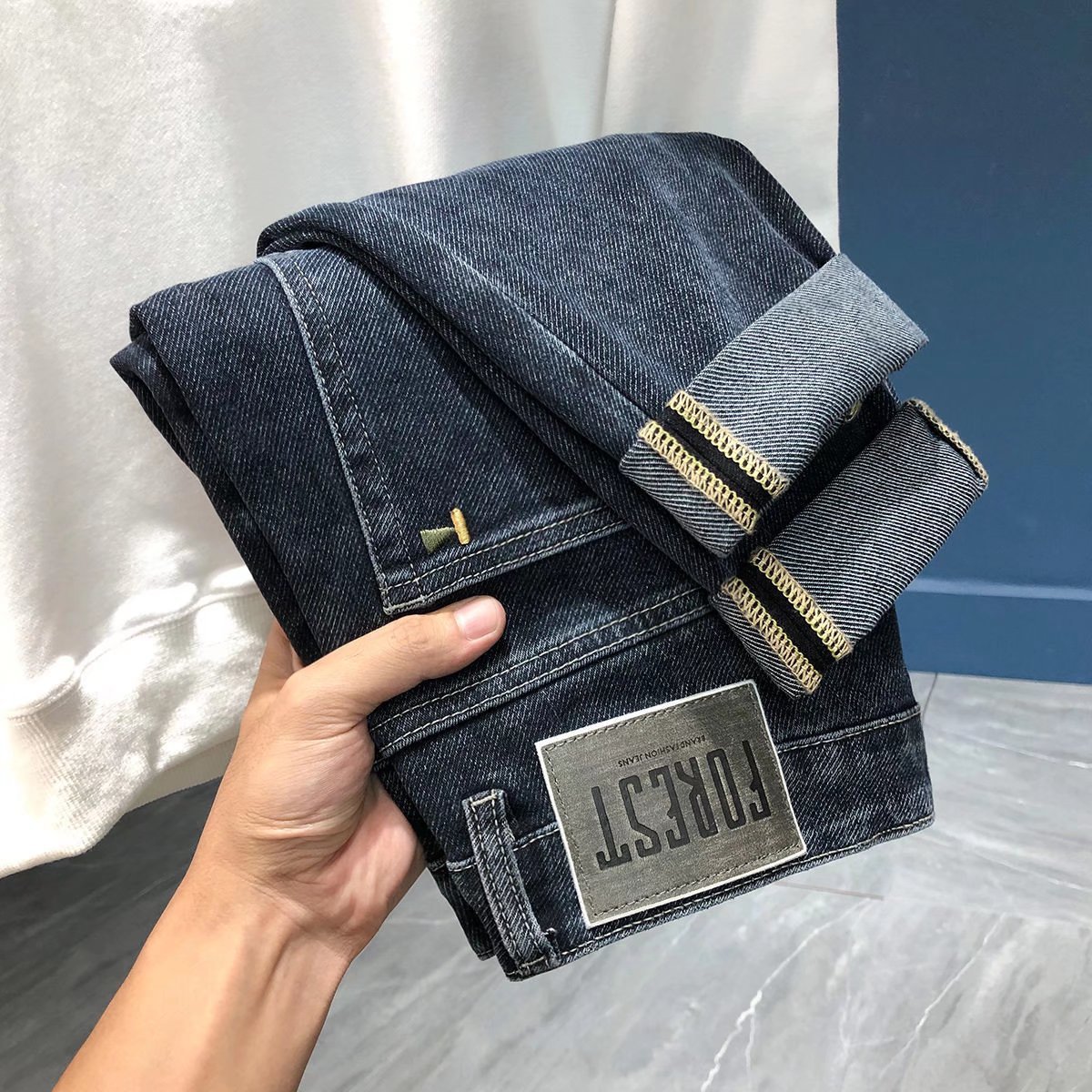 European fashion brand elastic jeans for spring and autumn new styles, high-end men's versatile slim fit small leg pants_voghion.com
