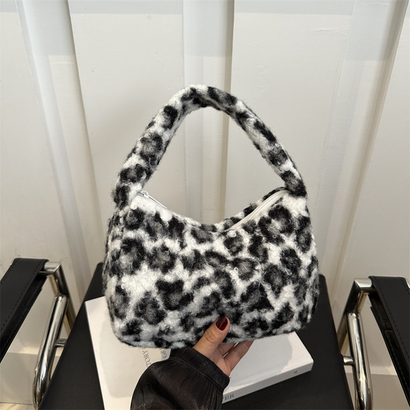 Bolso de hombro de gran capacidad de lana con estampado de leopardo de otoño e invierno