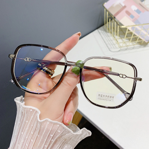 Xiaohongshu's same model TR90 transparent myopia glasses frame retro anti-blue light polygonal big face slimming plain glasses