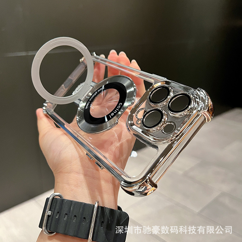 iPhone17promax 磁気ホルダー携帯電話ケース Apple 16 電気メッキオールインクルーシブエアバッグ落下防止シース 15 に適しています。|undefined
