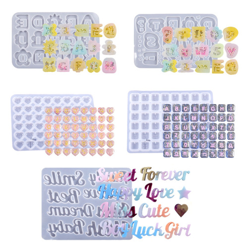 11-piece resin molds featuring English letters and numbers, with holes for pendants, earrings, and other accessories, made of silicone