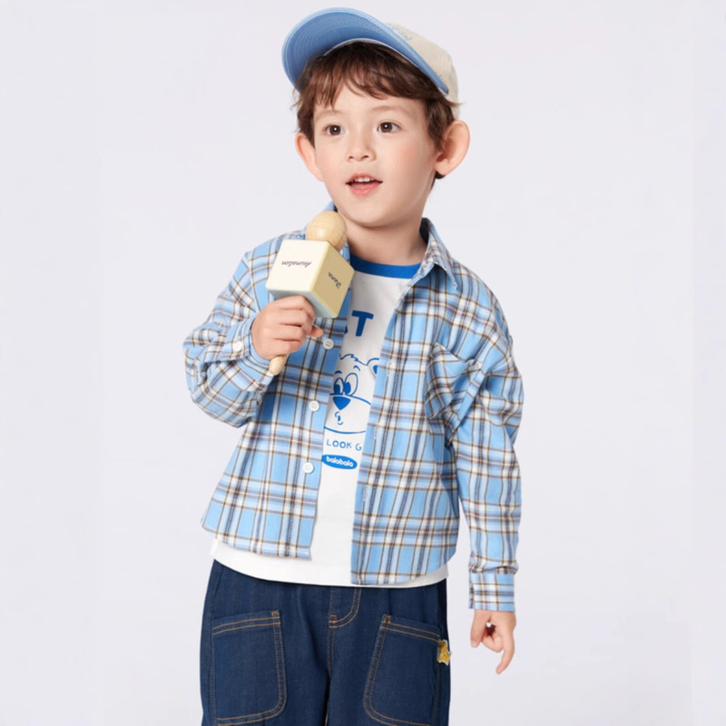 Boys' Plaid Shirt Spring 2025 Spring New Children's Long Sleeve Shirt Cotton Clothes Girls' Baby's Top