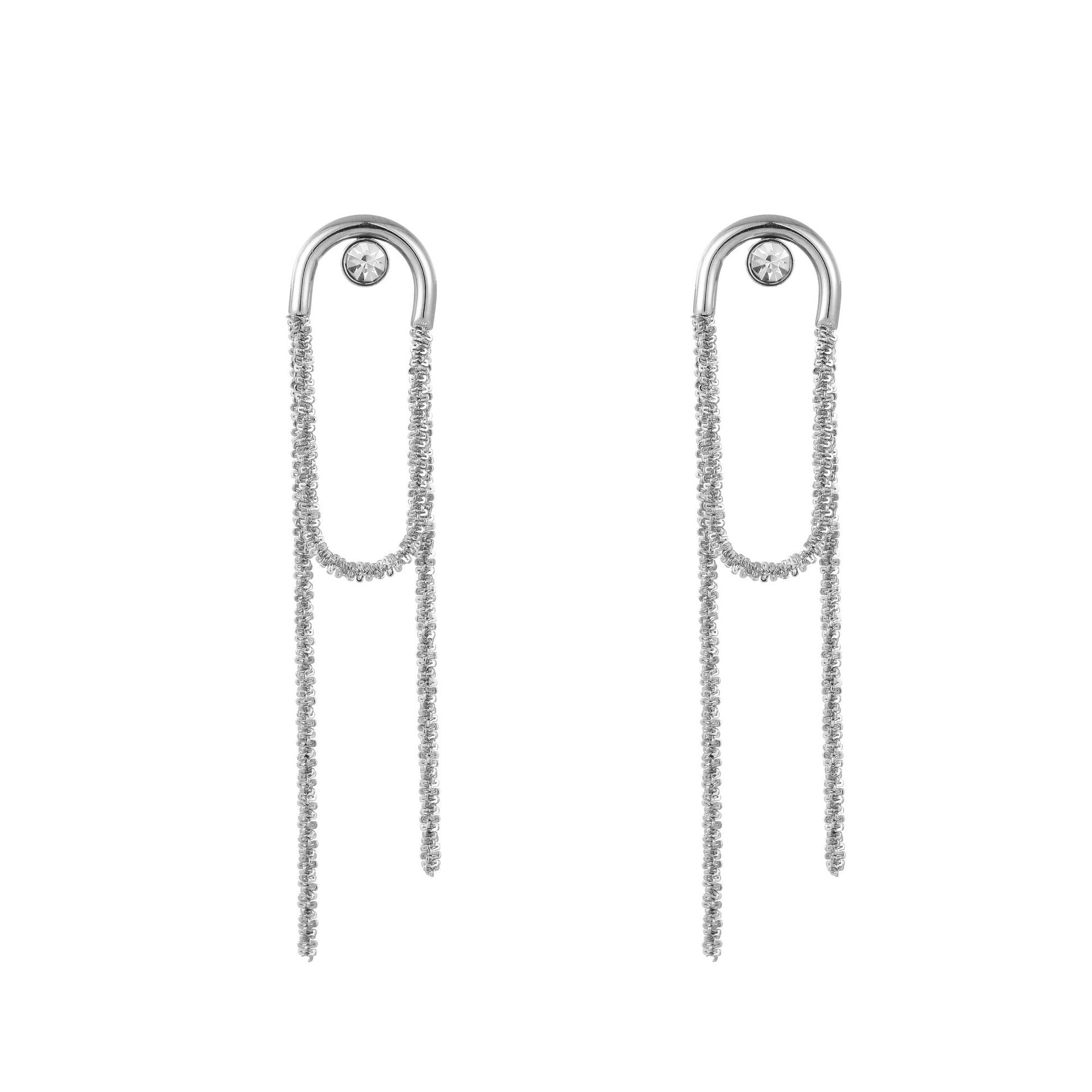 1 Paire Style IG Style Simple Géométrique Chaîne Incruster Acier Au Titane Zircon Des Boucles D'Oreilles display picture 2