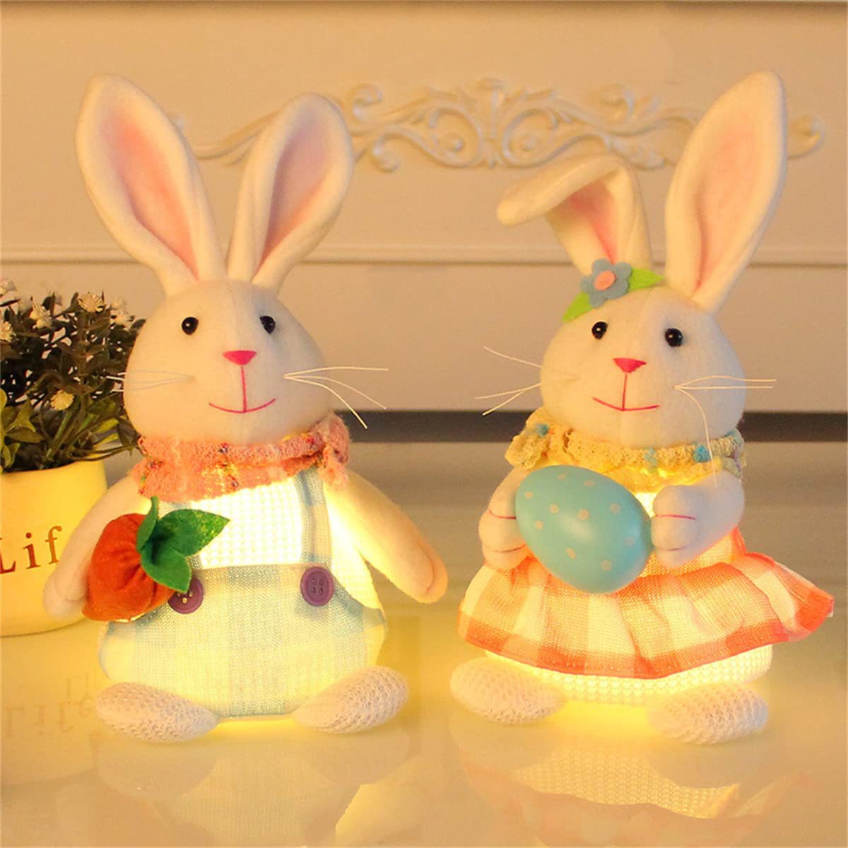 Cross-border new product Easter bunny figure standing, glowing rabbit plush toy cute carrot egg rabbit ornament decoration