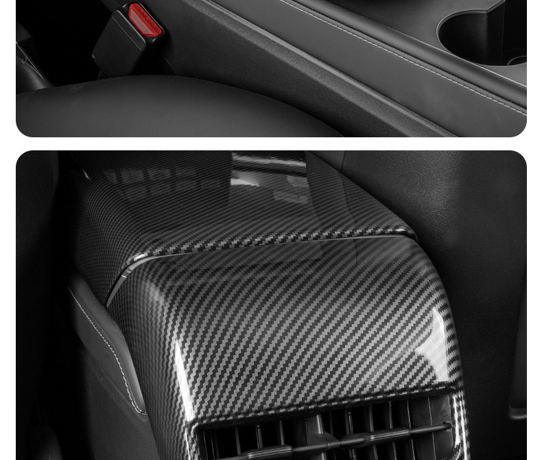 Suitable for Six-Seater Tesla Armrest Box Cover, New Version Model 3/Y/Yl Rear Air Outlet Protective Cover Carbon Fiber