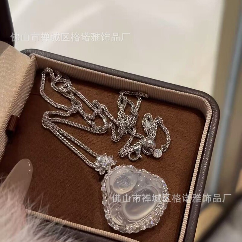 Non-Fading 925 Sterling Silver New Chinese Style Diamond-Encrusted High Ice Water Jade Buddha Pendant Female Buddha Necklace Big Belly Sitting Versatile Non-Fading 925 Sterling Silver New Chinese Style Diamond-Encrusted High Ice Water Jade Buddha Pendant Female Buddha Necklace Big Belly Sitting Versatile