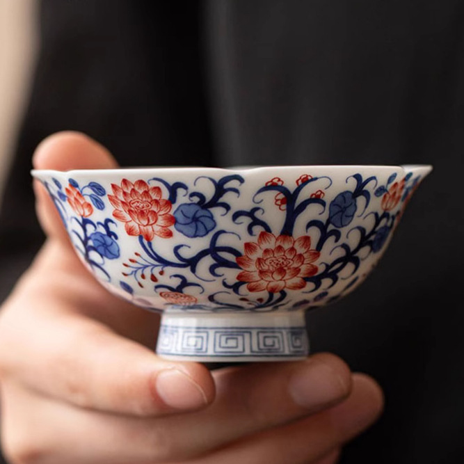 Celadon with Intertwined Lotus Tea Cup, Kung Fu Tea Small Cup, Exquisite Master Cup, High-End Dehua Ceramic Household Tea Cup