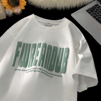 Camiseta de manga curta de espuma impressa com letras para homens, marca moderna de verão de algodão puro, roupas de base de meia manga_voghion.com