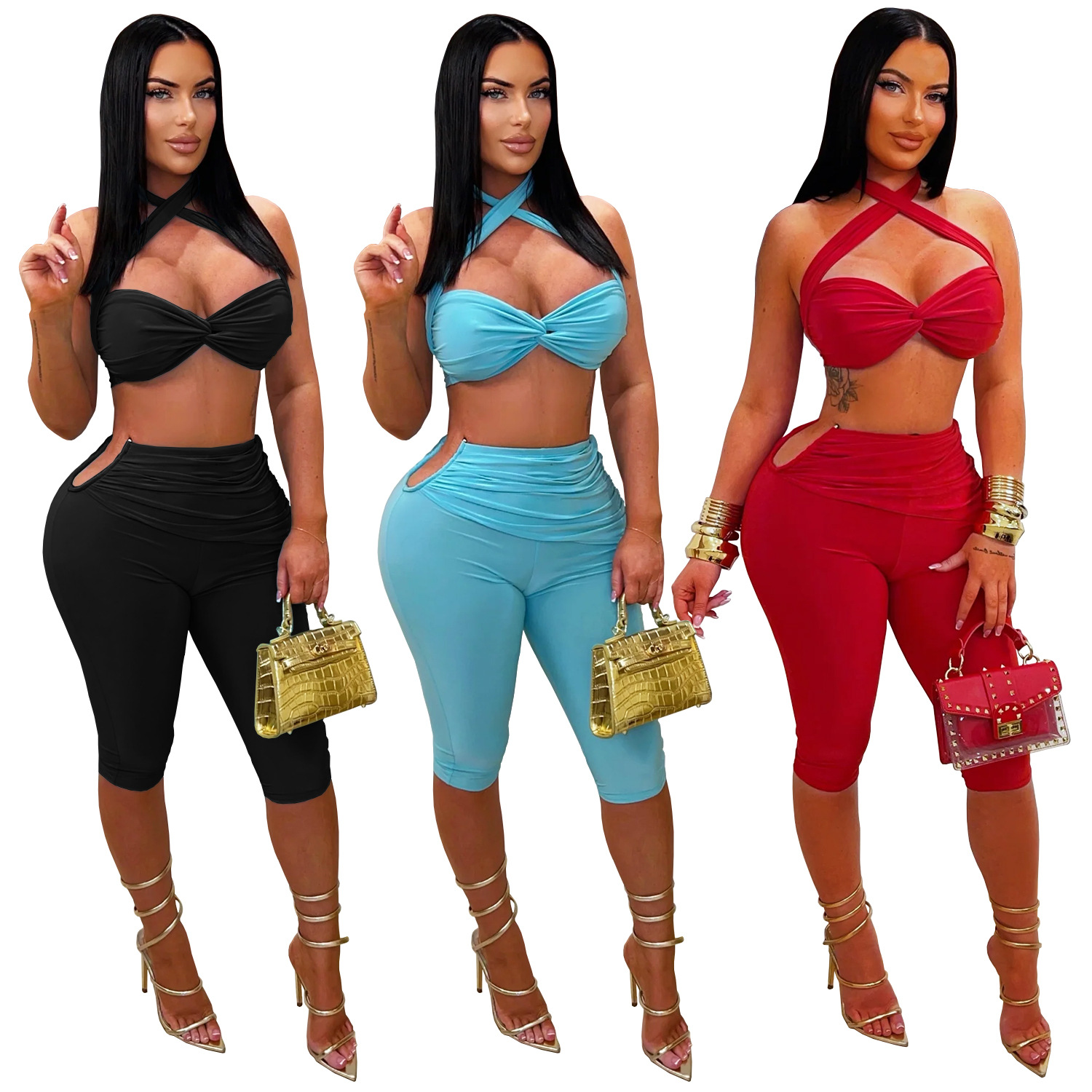 C7673 Aliexpress transfronterizo Amazon Europa y América ropa de moda femenina sexy correa de color sólido paquete de cadera delgada