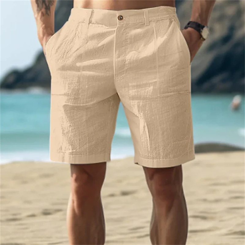 Men's high quality Linen Summer Fashion Outdoor Daily Breathable Straight Inclined Bag Shorts