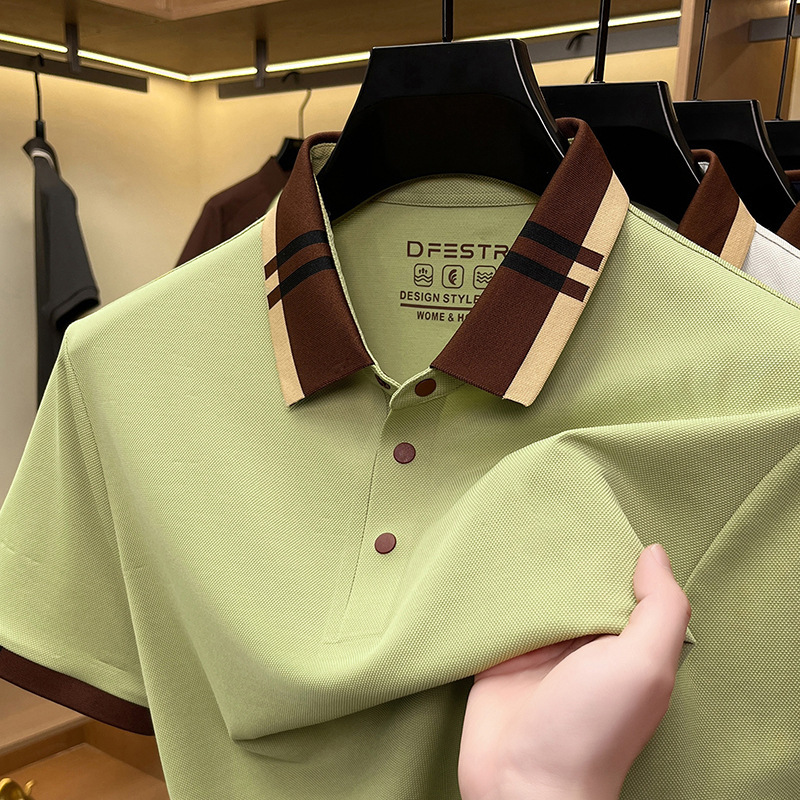 Nylon-Silk Simple Short-Sleeve T-Shirt for Men 2026 Summer Casual Turn-Down Collar Shirt Fashionable Breathable Polo Shirt for Men