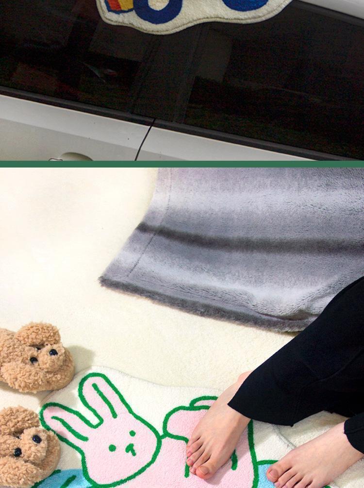 Korean-style cute bunny bathroom mat, absorbent faux cashmere mat, non-slip and easy-to-clean foot mat for bathroom entrance
