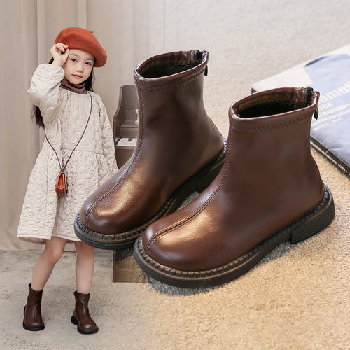 Girls' single boots  autumn and winter new Korean style simple medium and large children's fashionable and slim boots girls' British style Martin boots