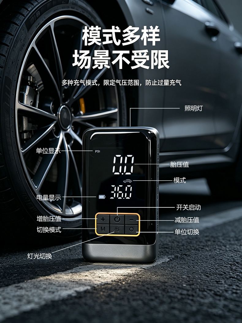 Portable high-pressure quick-charging smart wireless air pump for electric bicycle wheels, motorcycles, and car use