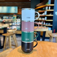 Cross-border new style coffee cup with lid, suitable for home, 304 stainless steel mugs, creative minimalist office cup with handle.