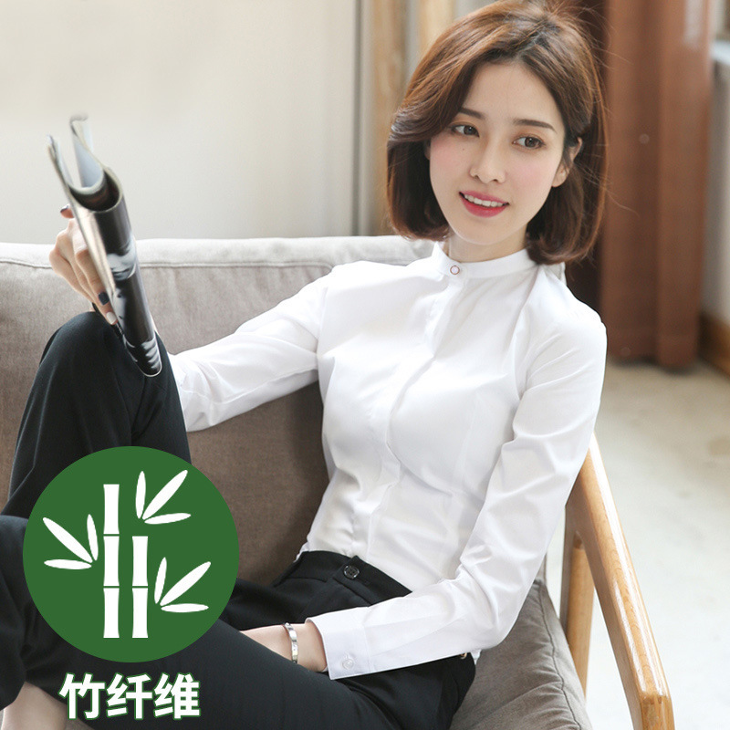 Shufan 竹繊維白シャツ女性の長袖秋と冬のスクエアカラープロフェッショナルフォーマル作業服作業服女性の白シャツ|undefined
