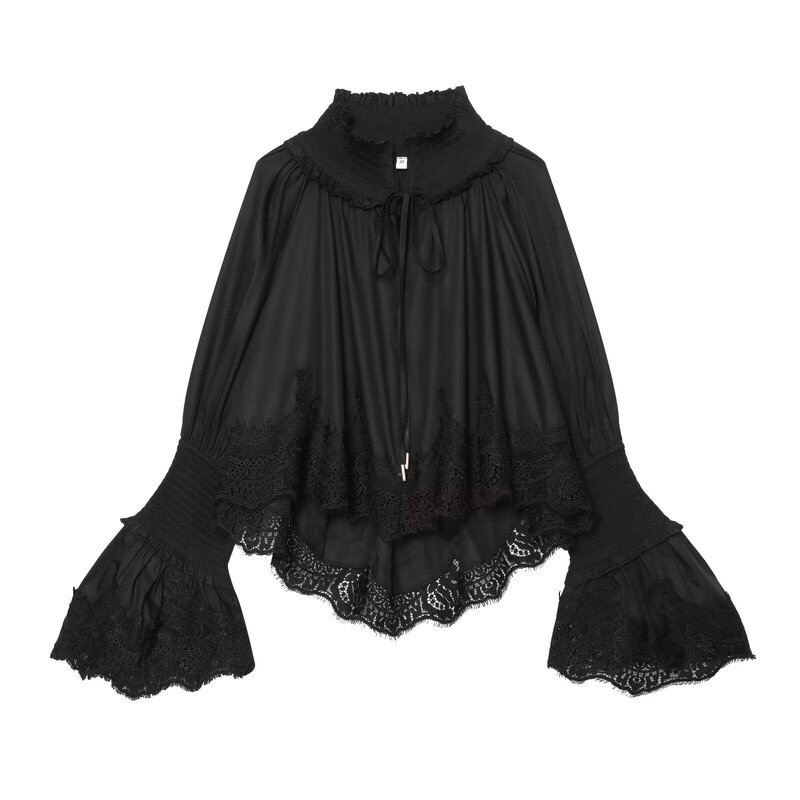 European and American style summer new women's lace embroidered long-sleeve shirt with flared cuffs and stylish design