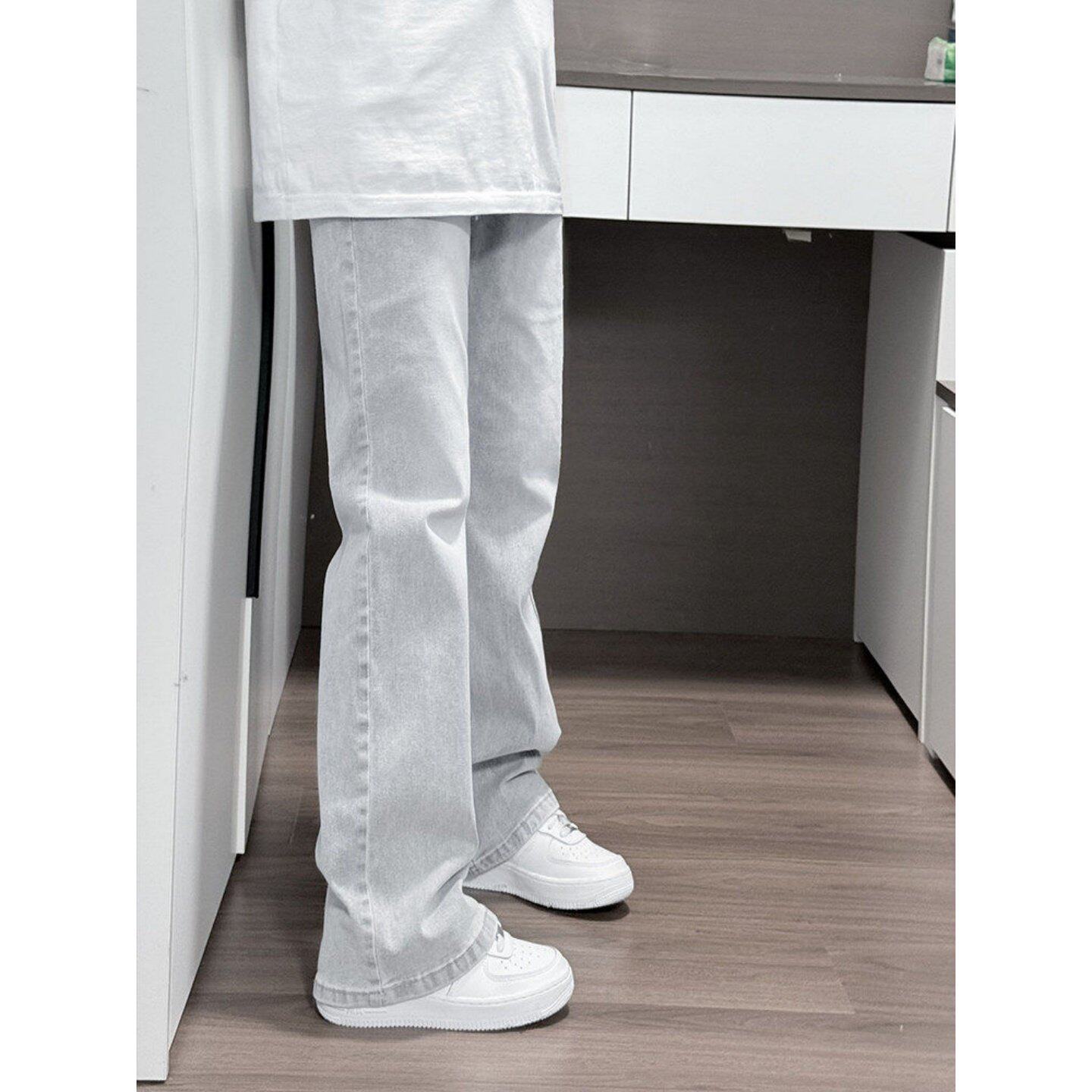 Men's High Street Washed Flared Jeans Style Slim Fit Straight Leg Flared Pants Versatile Spring Autumn_mkmklike.com