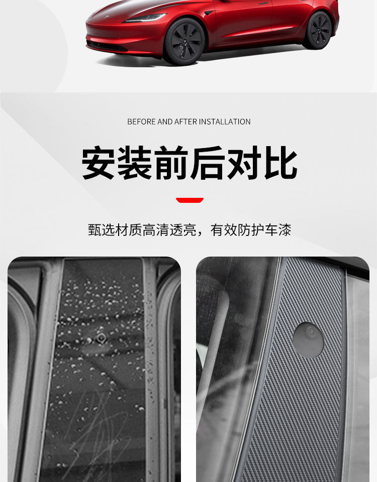 Suitable for Tesla Model Y New Version Model 3 A+B Pillar Stickers Car Exterior Accessories Carbon Fiber Pattern Stickers