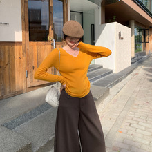 韩版女装欧货V领内搭打底针织衫2025新款高级感镂空露腰长袖上衣