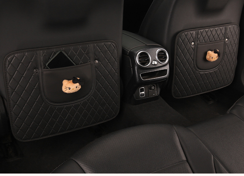 Cute Car Seat Back Anti-Kick Pad, Car Seat Back Anti-Dirt Pad with Storage Pocket, Children's Rear Seat Anti-Kick Pad