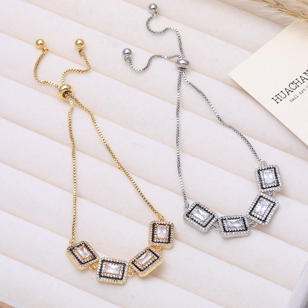 Fashion Minimalist Geometric Zircon Bracelet Light Luxury Adjustable High End Jewelry_voghion.com
