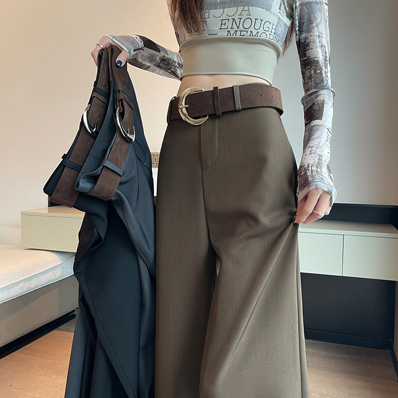 复古气质宽松休闲西裤女2025春秋季新款高腰显瘦垂感拖地裤长裤|undefined