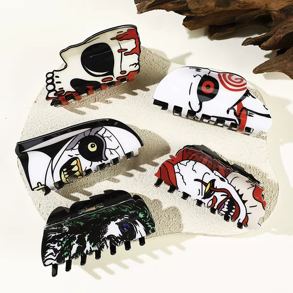 Sparkling Girl Halloween Hairpin Funny Ghost Face Clip European and American Horror Dark Clown Shark Clip Hair Accessories