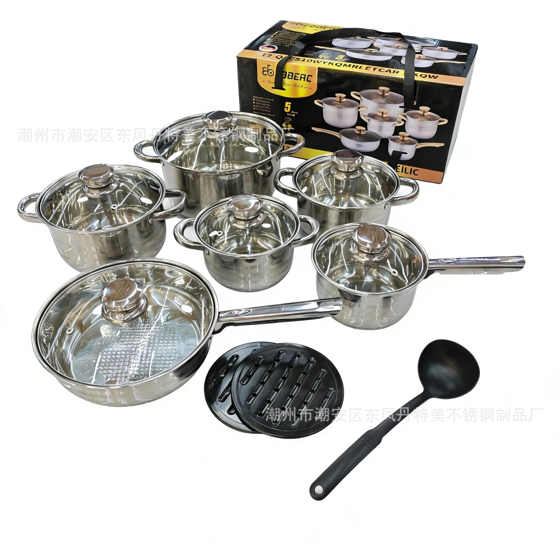 Juego de Ollas de Cocina de Acero Inoxidable de 15 Piezas con Fondo de 5 Capas Sin Recubrimiento para Cocina