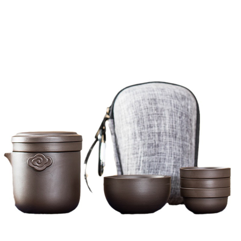 Juego de té de viaje una olla cuatro tazas taza Express portátil taza de té de arena púrpura para una persona que viaja con coche