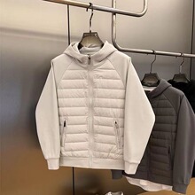 2024拼接连帽棉服男士冬季新款潮流宽松加绒休闲简约纯色棉衣外套