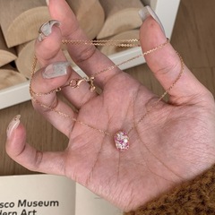 ヴィンテージ中古ピンクジルコンフルダイヤモンドパスパスネックレスレディースニッチライトラグジュアリーハイエンド気質多用途鎖骨チェーン