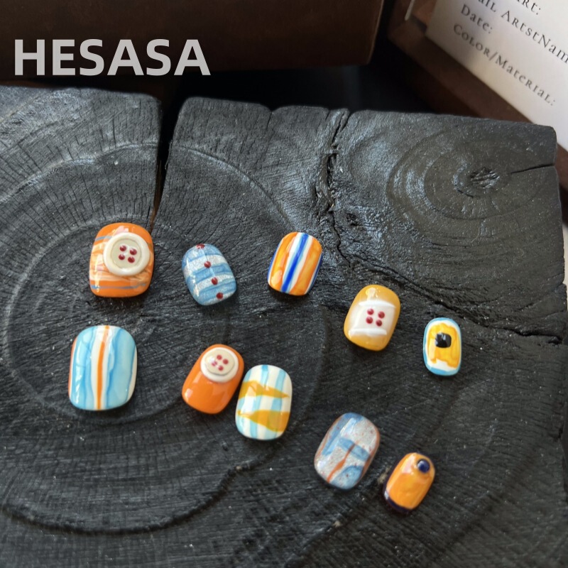 Sxrq | Niche Designer Short Pure Hand-Painted Manicure [Zhuoma] Xizang Color Watercolor Handmade Wearable Manicure