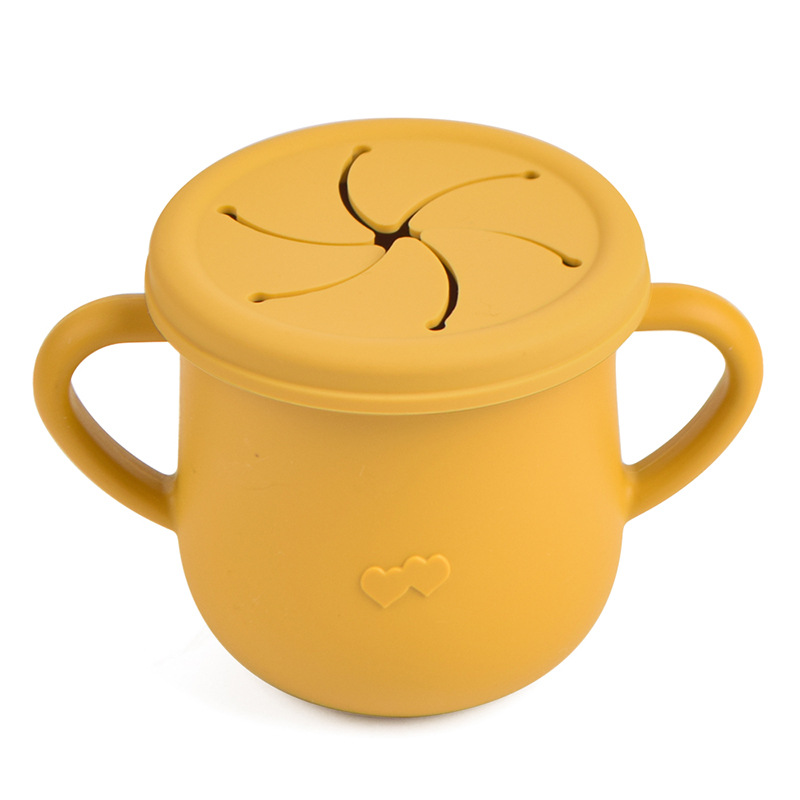 Silicona de grado alimenticio para niños snack Cup mango binaural portátil resistente a la caída con taza de paja de bebé taza de bebida de silicona