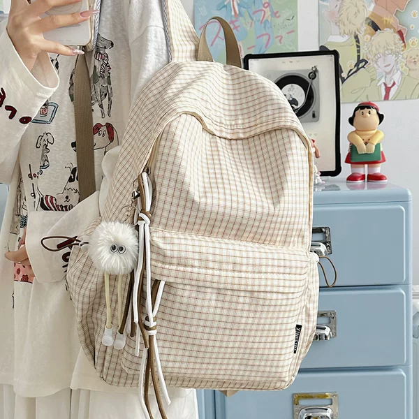 Japanese New Style High-Looking Fresh and Sweet Plaid Backpack for Junior High School Students Lightweight Travel Large Capacity Backpack for Women