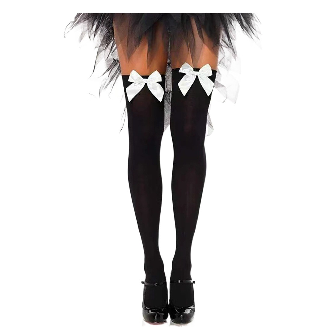 Calcetines japoneses con lazo por encima de la rodilla Calcetines JK terciopelo sexy Calcetines altos Calcetines Blanco y negro Medio grueso Estilo universitario