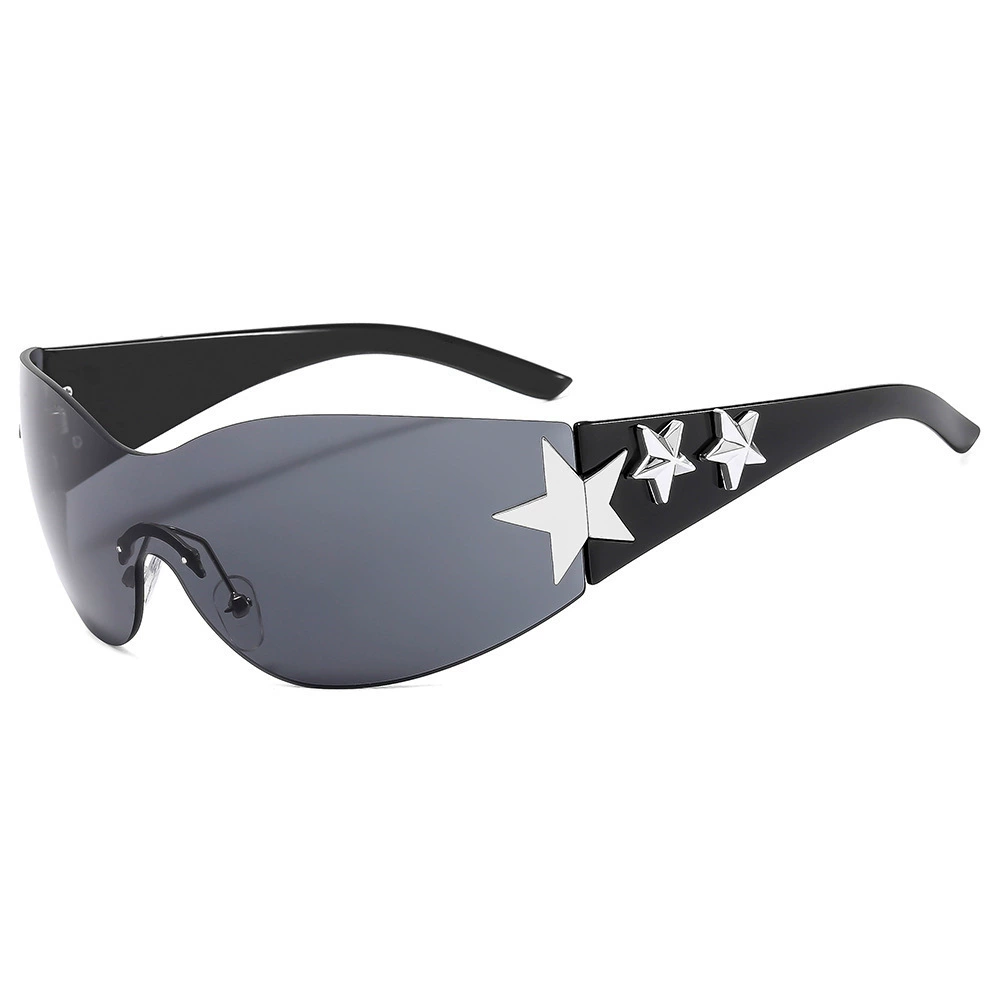 Travel Solar-Powered Sunglasses, Unisex, Shield Rimless with Star Accents, UV Protection