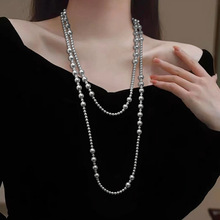 网红爆款仿施家珍珠毛衣链设计款百搭饰品小众设计冷淡风长款项链