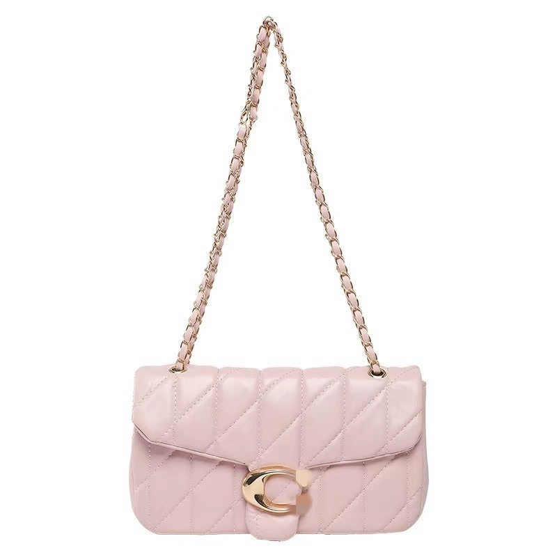Shoulder Bag (Chanel-style) Quilted Diamond Pattern, Chain Strap, Flap 7 Colors