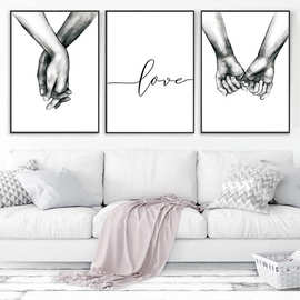 高清简约单幅白底牵手LOVE爱心手家居装修挂画背景墙喷绘画货源