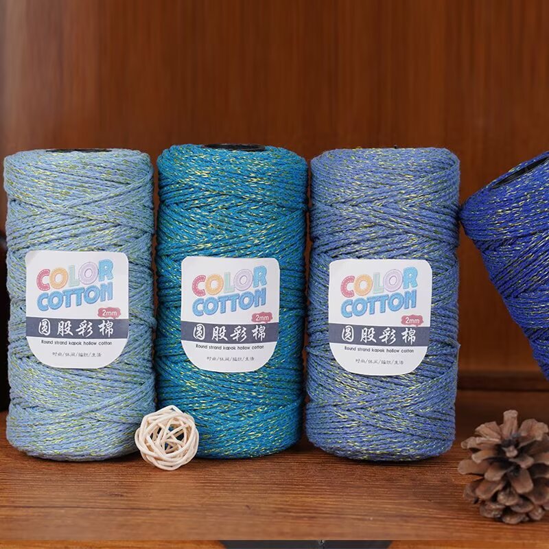 round strand bright silk hollow cotton medium thick cotton linen hand-woven diy crochet cap sub-thread wrapping material hollow yarn