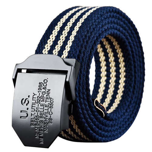 Men's Canvas Belt with Smooth Buckle Automatic Belt, Simple Korean Version, Personality Trendy Youth Student, Extended Pant Belt