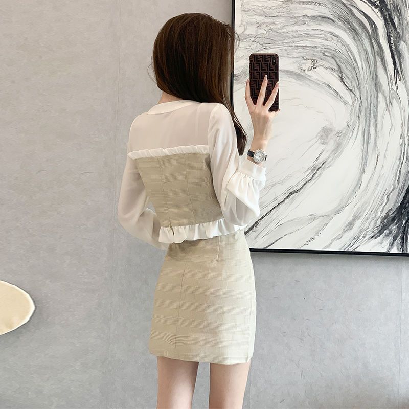 秋の新作婦人服、女神風、年齢軽減、おしゃれなストリートスカート、ツーピースセット、小柄なファッショナブルなスーツ|undefined