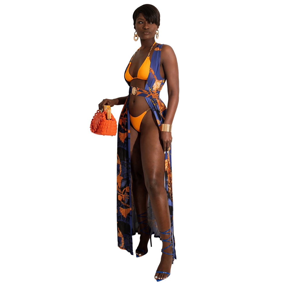 CY9851 European And American Amazon Sexy Swimsuit Suit Fashion Digital Printing Cloak Three-piece Female Beach Style