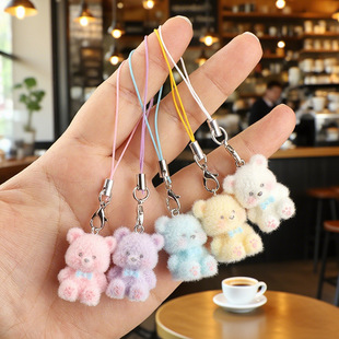Resin Flocking Colorful Stereo Bear Mobile Phone Rope Cute and Sweet Creative Cartoon Student Accessories Mobile Phone Chain Pendant