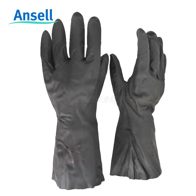 安思尔29-865氯丁橡胶防化手套耐酸碱工业手套绒面衬里长33cm防化