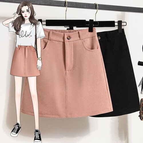 Large size fat elastic waist brushed elastic shorts skirt women's spring and autumn new design slimming skirt